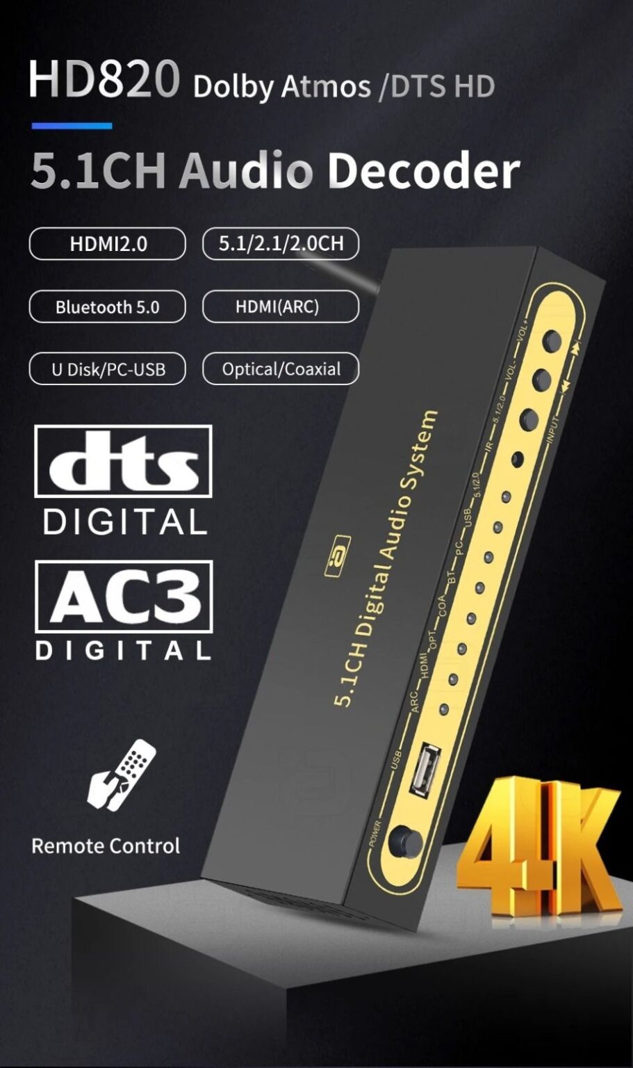 5.1 Channel Audio Decoder with Dolby Atmos, DTS, AC3, Bluetooth 5.0 ...
