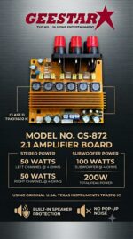 Geestar GS-872 2.1 Amplifier Board | TPA3116D2 Class D 50W+50W Stereo + 100W Subwoofer Audio Amplifier - Image 2
